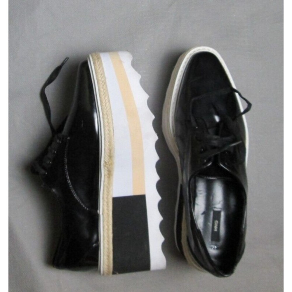 Mango sneakers womens 7 black big platform lace up Kenji contrast oxford stripe - Picture 7 of 16